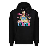 Black my first easter with baby bunny and eggs Premium Hoodie - AdoDesignShop