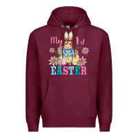 Burgundy my first easter with baby bunny and eggs Premium Hoodie - AdoDesignShop