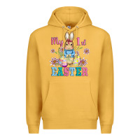 Mustard my first easter with baby bunny and eggs Premium Hoodie - AdoDesignShop