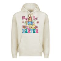 Oatmeal Heather my first easter with baby bunny and eggs Premium Hoodie - AdoDesignShop