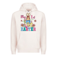 Pale Pink my first easter with baby bunny and eggs Premium Hoodie - AdoDesignShop