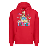 Red my first easter with baby bunny and eggs Premium Hoodie - AdoDesignShop