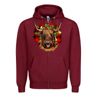Burgundy highland cow  christmas Zipper Hoodie - JahusDesignShop