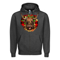 Charcoal Heather highland cow  christmas Zipper Hoodie - JahusDesignShop