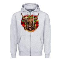 Heather Grey highland cow  christmas Zipper Hoodie - JahusDesignShop