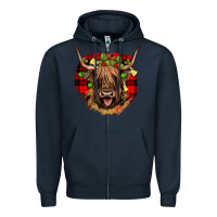 Navy highland cow  christmas Zipper Hoodie - JahusDesignShop