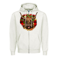 Oatmeal Heather highland cow  christmas Zipper Hoodie - JahusDesignShop