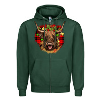 Sports Green highland cow  christmas Zipper Hoodie - JahusDesignShop