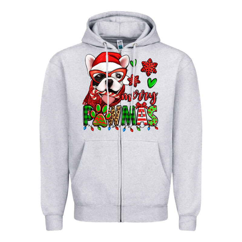 Merry Pawmas Christmas French Bulldog Zipper Hoodie by Jasminsmagicworld | Teevron