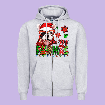 Merry Pawmas Christmas French Bulldog Zipper Hoodie Designed By Jasminsmagicworld