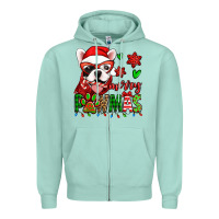 Seafoam merry pawmas christmas french bulldog Zipper Hoodie - Jasminsmagicworld