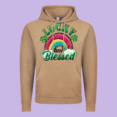 Vintage Hoodie Lucky and blessed rainbow