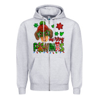Heather Grey merry pawmas christmas dachshund Zipper Hoodie - Jasminsmagicworld