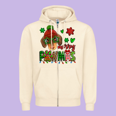 Merry Pawmas Christmas Dachshund Zipper Hoodie Designed By Jasminsmagicworld