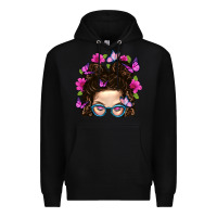 Black Messy Bun Mom With Butterfly Premium Hoodie - BundleAndBundleShop