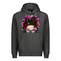 Charcoal Heather Messy Bun Mom With Butterfly Premium Hoodie - BundleAndBundleShop