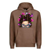 Chestnut Messy Bun Mom With Butterfly Premium Hoodie - BundleAndBundleShop