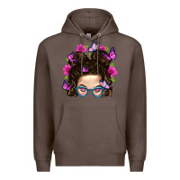 Coffee Messy Bun Mom With Butterfly Premium Hoodie - BundleAndBundleShop