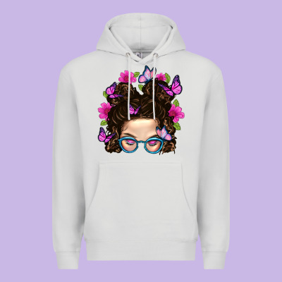 Messy Bun Mom With Butterfly Premium Hoodie Designed By Bundleandbundleshop