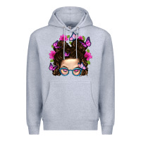 Heather Grey Messy Bun Mom With Butterfly Premium Hoodie - BundleAndBundleShop