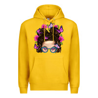 Lemon Messy Bun Mom With Butterfly Premium Hoodie - BundleAndBundleShop