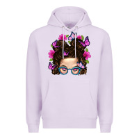 Lilac Messy Bun Mom With Butterfly Premium Hoodie - BundleAndBundleShop