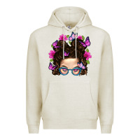 Oatmeal Heather Messy Bun Mom With Butterfly Premium Hoodie - BundleAndBundleShop