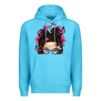 Ocean Blue Messy Bun Mom With Butterfly Premium Hoodie - BundleAndBundleShop