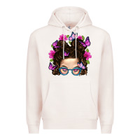 Pale Pink Messy Bun Mom With Butterfly Premium Hoodie - BundleAndBundleShop