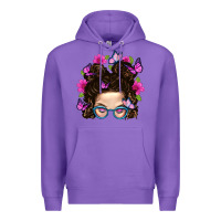 Purple Messy Bun Mom With Butterfly Premium Hoodie - BundleAndBundleShop