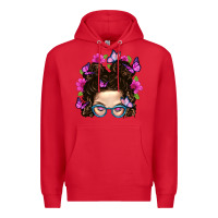 Red Messy Bun Mom With Butterfly Premium Hoodie - BundleAndBundleShop