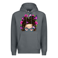 Rock Messy Bun Mom With Butterfly Premium Hoodie - BundleAndBundleShop