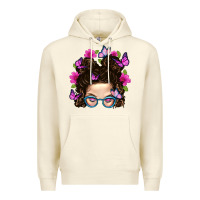 Sandshell Messy Bun Mom With Butterfly Premium Hoodie - BundleAndBundleShop