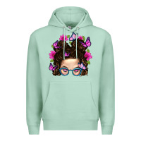 Seafoam Messy Bun Mom With Butterfly Premium Hoodie - BundleAndBundleShop