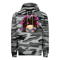 Slate Camo Messy Bun Mom With Butterfly Premium Hoodie - BundleAndBundleShop
