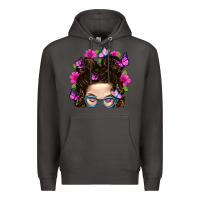 Smoke Messy Bun Mom With Butterfly Premium Hoodie - BundleAndBundleShop
