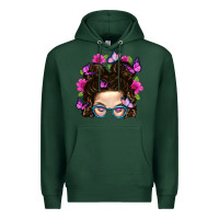 Sports Green Messy Bun Mom With Butterfly Premium Hoodie - BundleAndBundleShop