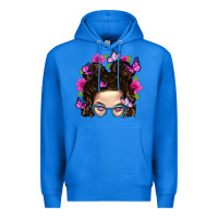 True Royal Messy Bun Mom With Butterfly Premium Hoodie - BundleAndBundleShop