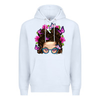 White Messy Bun Mom With Butterfly Premium Hoodie - BundleAndBundleShop