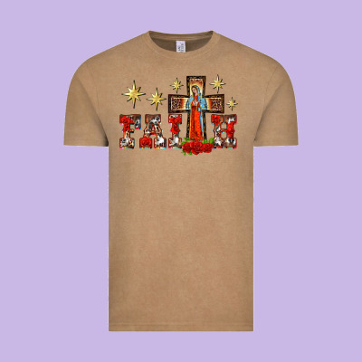 Faith Our Lady Of Guadalupe Cross Vintage Tee Designed By Barkaloodesign
