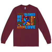 Burgundy autism  words Long Sleeve Tee - AdoDesignShop