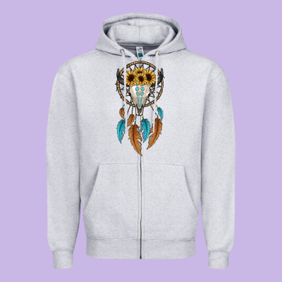 Dreamer Catcher Bull Skull Zipper Hoodie Designed By Jahusdesignshop