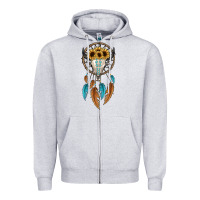 Heather Grey dreamer catcher bull skull Zipper Hoodie - JahusDesignShop