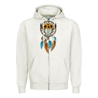 Oatmeal Heather dreamer catcher bull skull Zipper Hoodie - JahusDesignShop