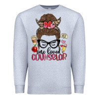 Heather Grey messy bun one loved counselor Premium Sweatshirt - MaliasSmallBusiness