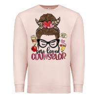 Pale Pink messy bun one loved counselor Premium Sweatshirt - MaliasSmallBusiness