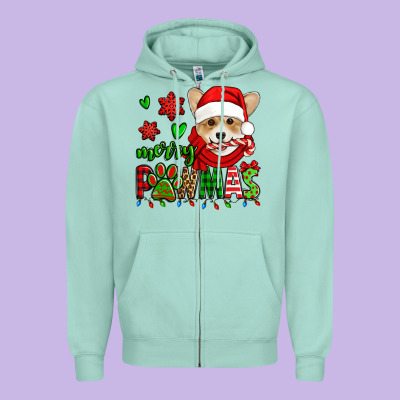 Merry Pawmas Christmas Corgi Zipper Hoodie Designed By Jasminsmagicworld