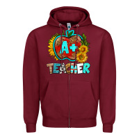 Burgundy a+ teacher apple Zipper Hoodie - BundleAndBundleShop