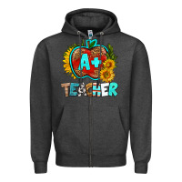 Charcoal Heather a+ teacher apple Zipper Hoodie - BundleAndBundleShop