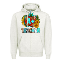 Oatmeal Heather a+ teacher apple Zipper Hoodie - BundleAndBundleShop